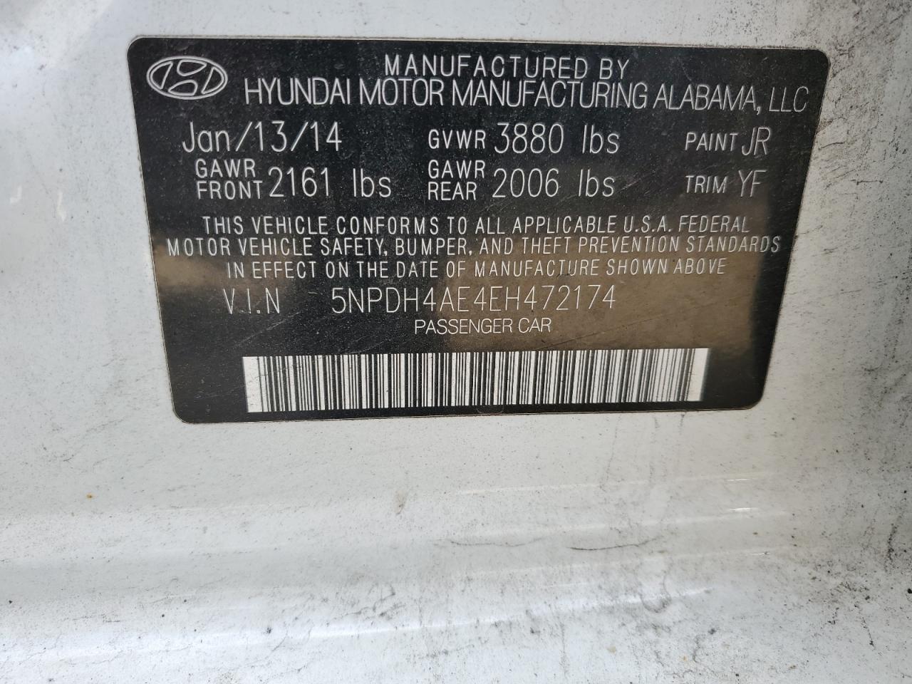 5NPDH4AE4EH472174 2014 Hyundai Elantra Se