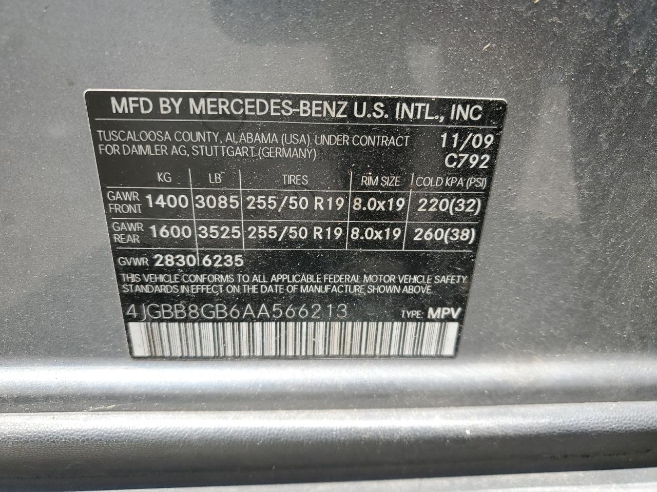 4JGBB8GB6AA566213 2010 Mercedes-Benz Ml 350 4Matic