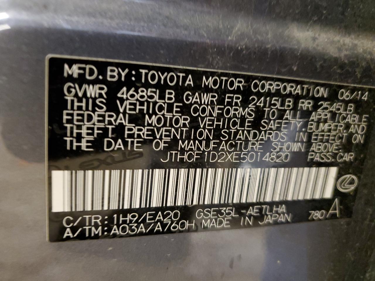 JTHCF1D2XE5014820 2014 Lexus Is 250