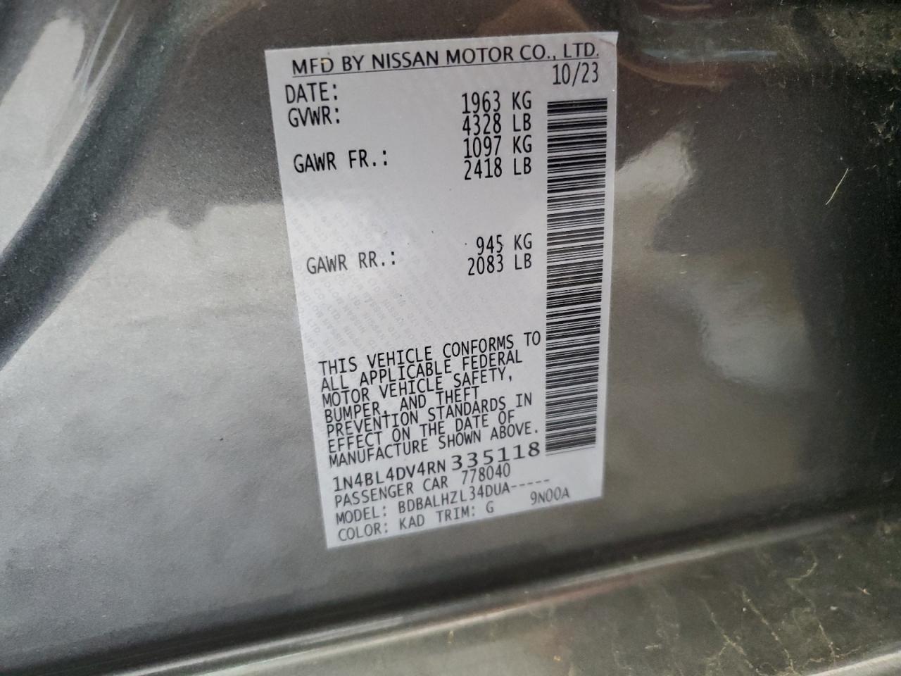 1N4BL4DV4RN335118 2024 Nissan Altima Sv