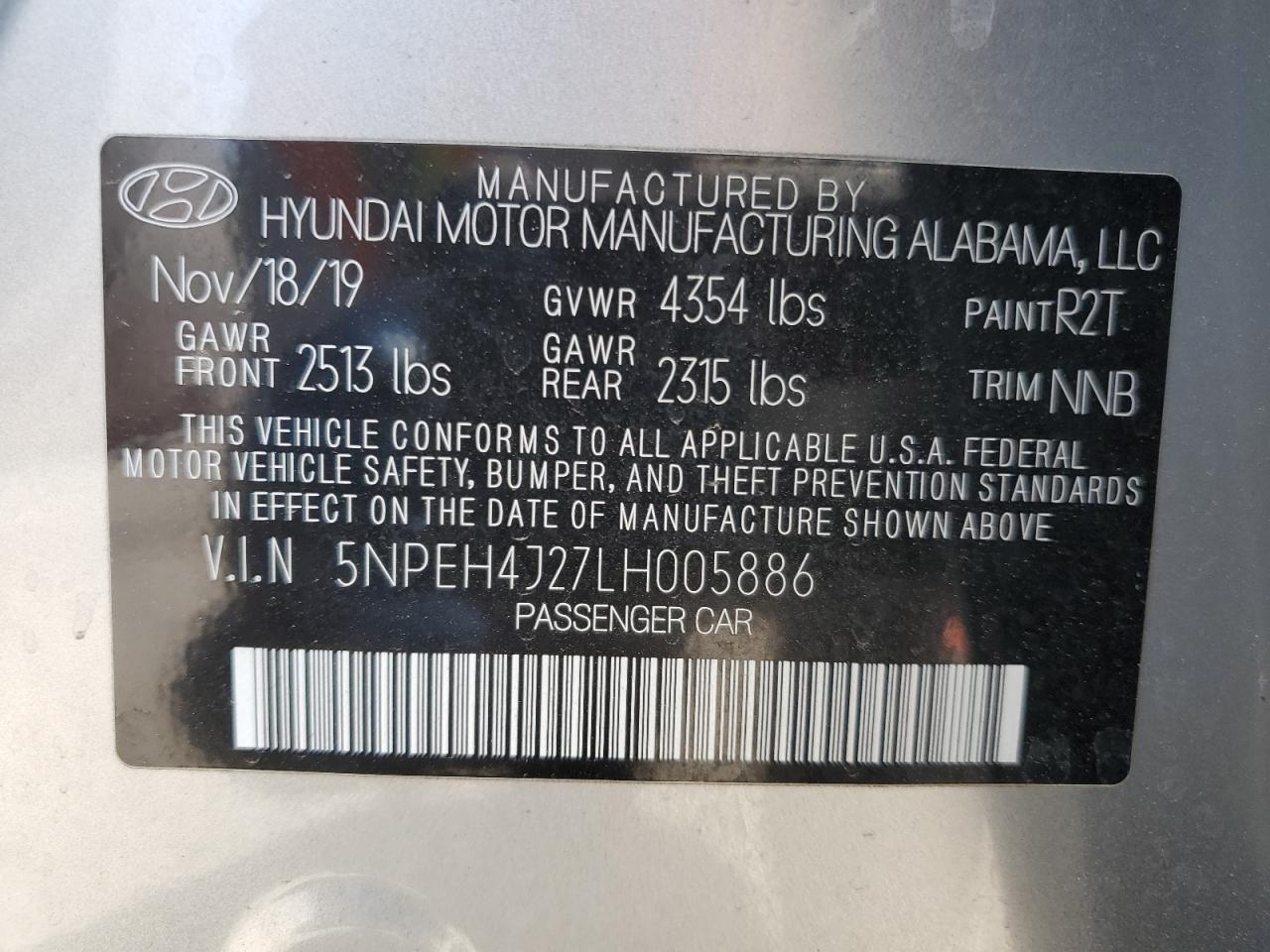 5NPEH4J27LH005886 2020 Hyundai Sonata Limited