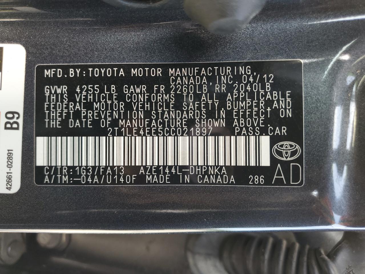 2012 Toyota Corolla Matrix S vin: 2T1LE4EE5CC021897