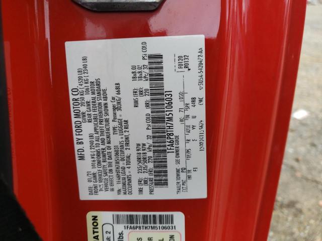 2021 Ford Mustang VIN: 1FA6P8TH7M5106031 Lot: 54751674