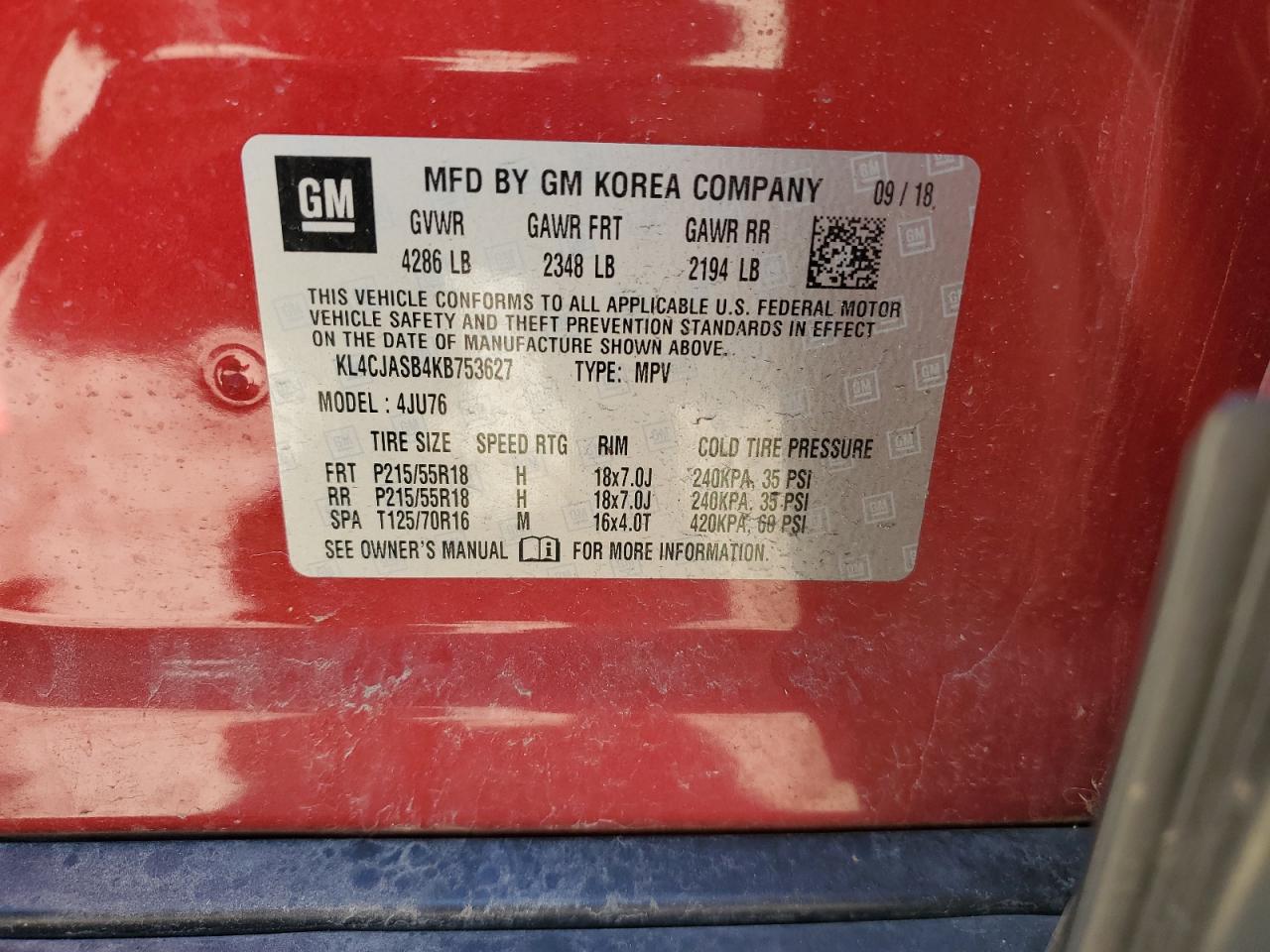 KL4CJASB4KB753627 2019 Buick Encore Preferred