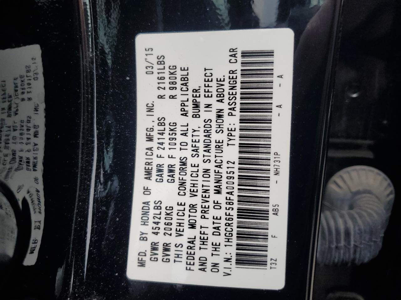 1HGCR6F58FA009512 2015 Honda Accord Hybrid Exl