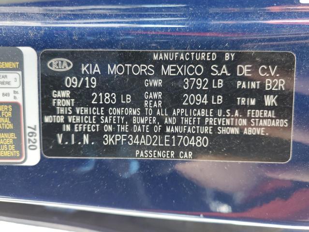 2020 Kia Forte Gt Line VIN: 3KPF34AD2LE170480 Lot: 54702434