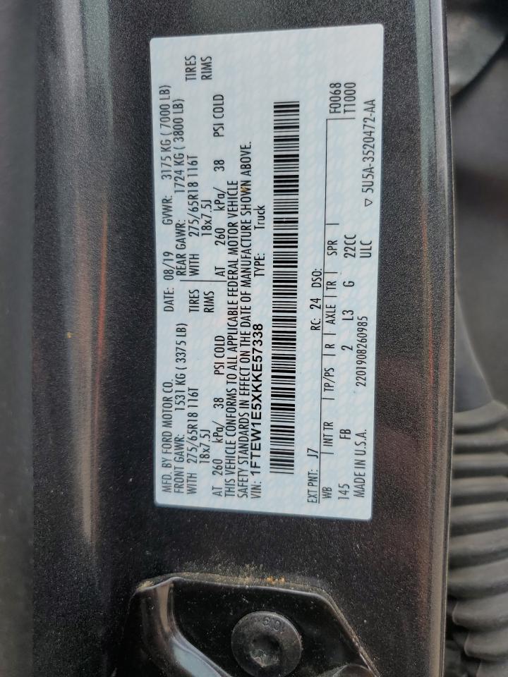 VIN: 1FTEW1E5XKKE57338 2019 FORD F-150
