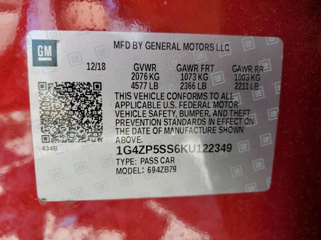 2019 Buick Lacrosse Essence VIN: 1G4ZP5SS6KU122349 Lot: 55379754