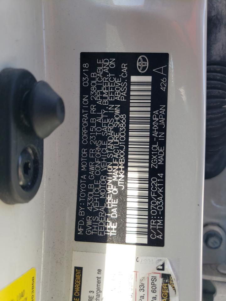 JTNKHMBXXJ1003868 2018 Toyota C-Hr Xle