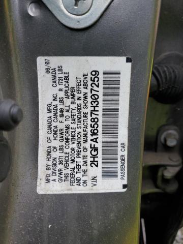 2007 Honda Civic Lx VIN: 2HGFA16587H307259 Lot: 55717124