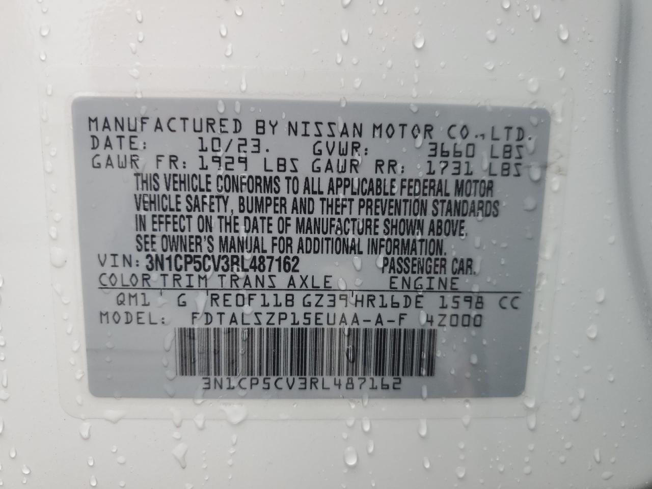 3N1CP5CV3RL487162 2024 Nissan Kicks Sv