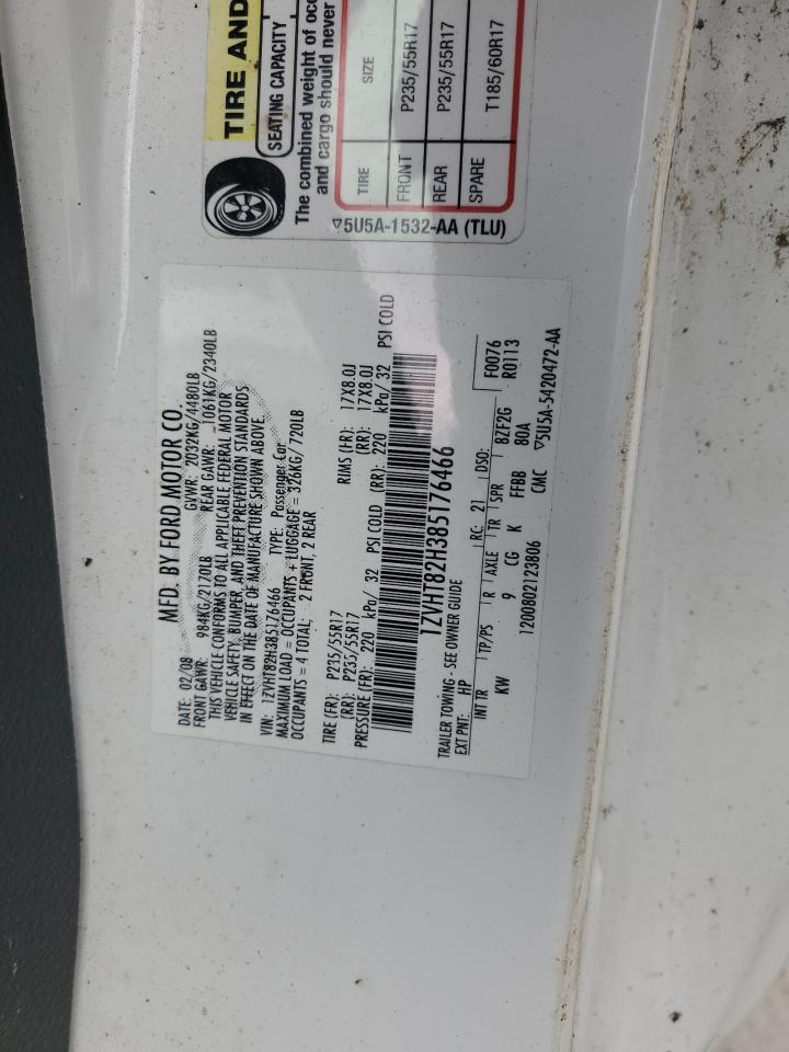 1ZVHT82H385176466 2008 Ford Mustang Gt