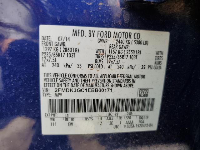 2014 Ford Edge Se VIN: 2FMDK3GC1EBB00171 Lot: 54618094