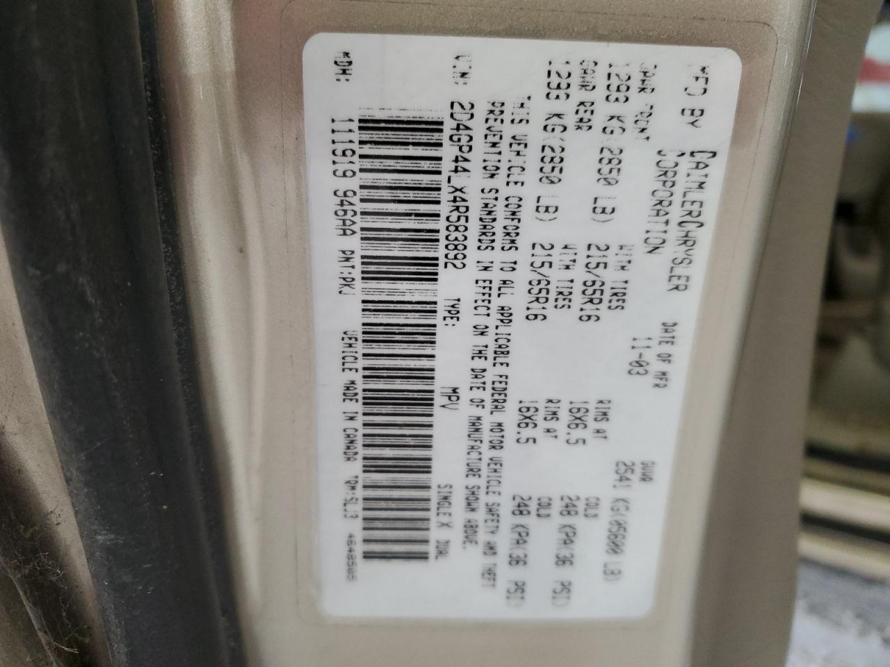 2D4GP44LX4R583892 2004 Dodge Grand Caravan Sxt