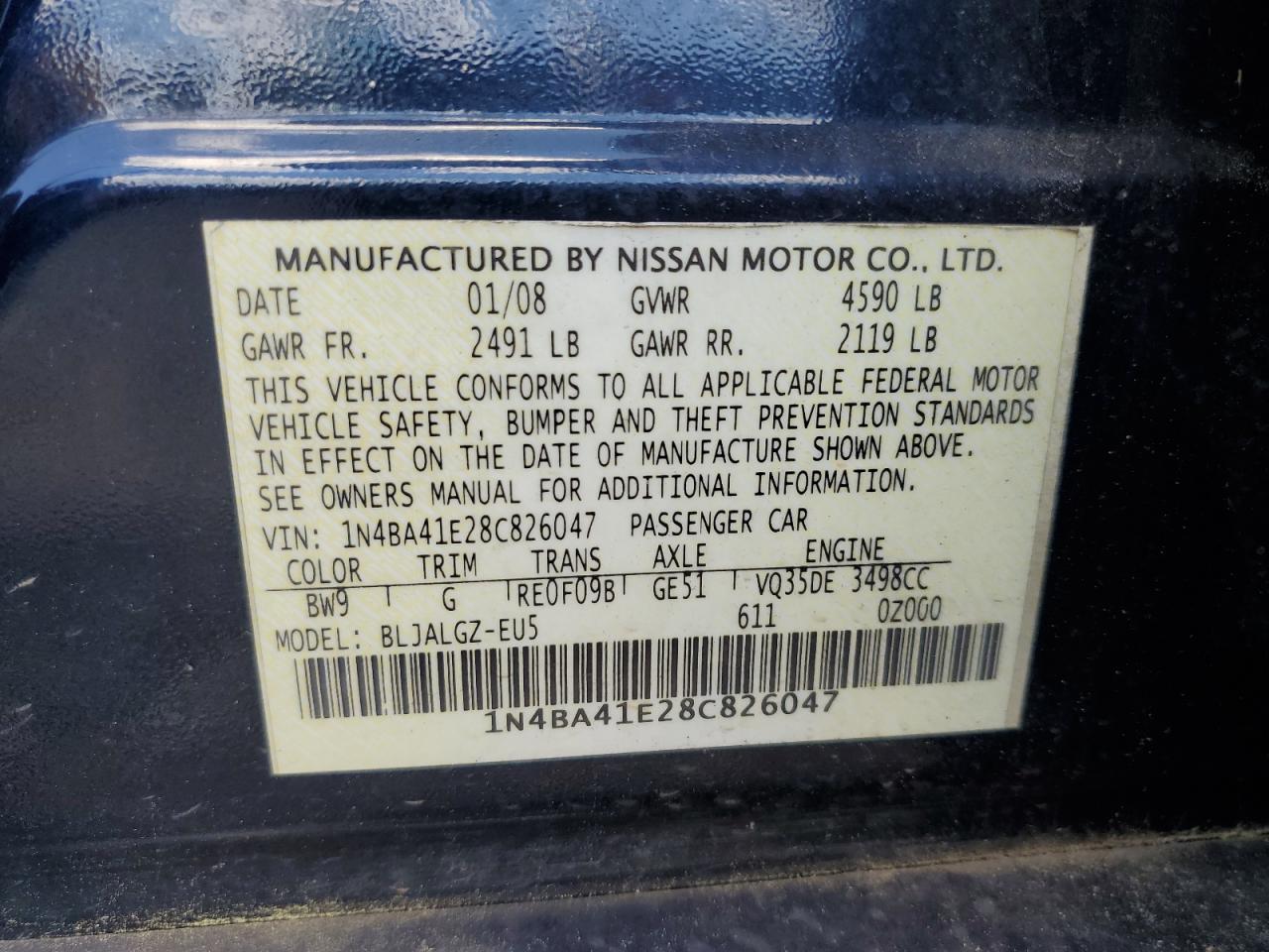 1N4BA41E28C826047 2008 Nissan Maxima Se