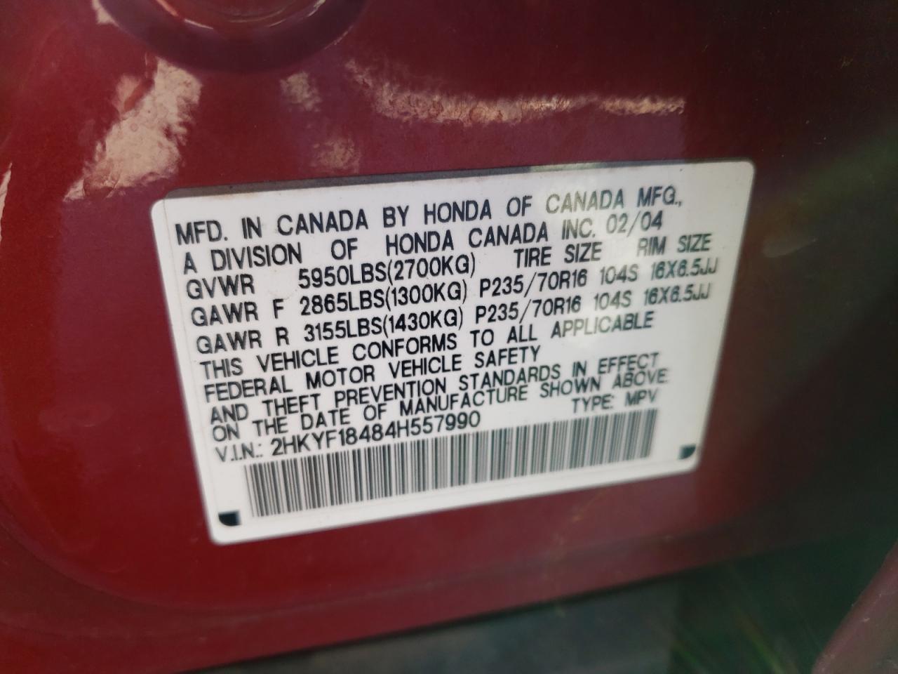 2HKYF18484H557990 2004 Honda Pilot Ex