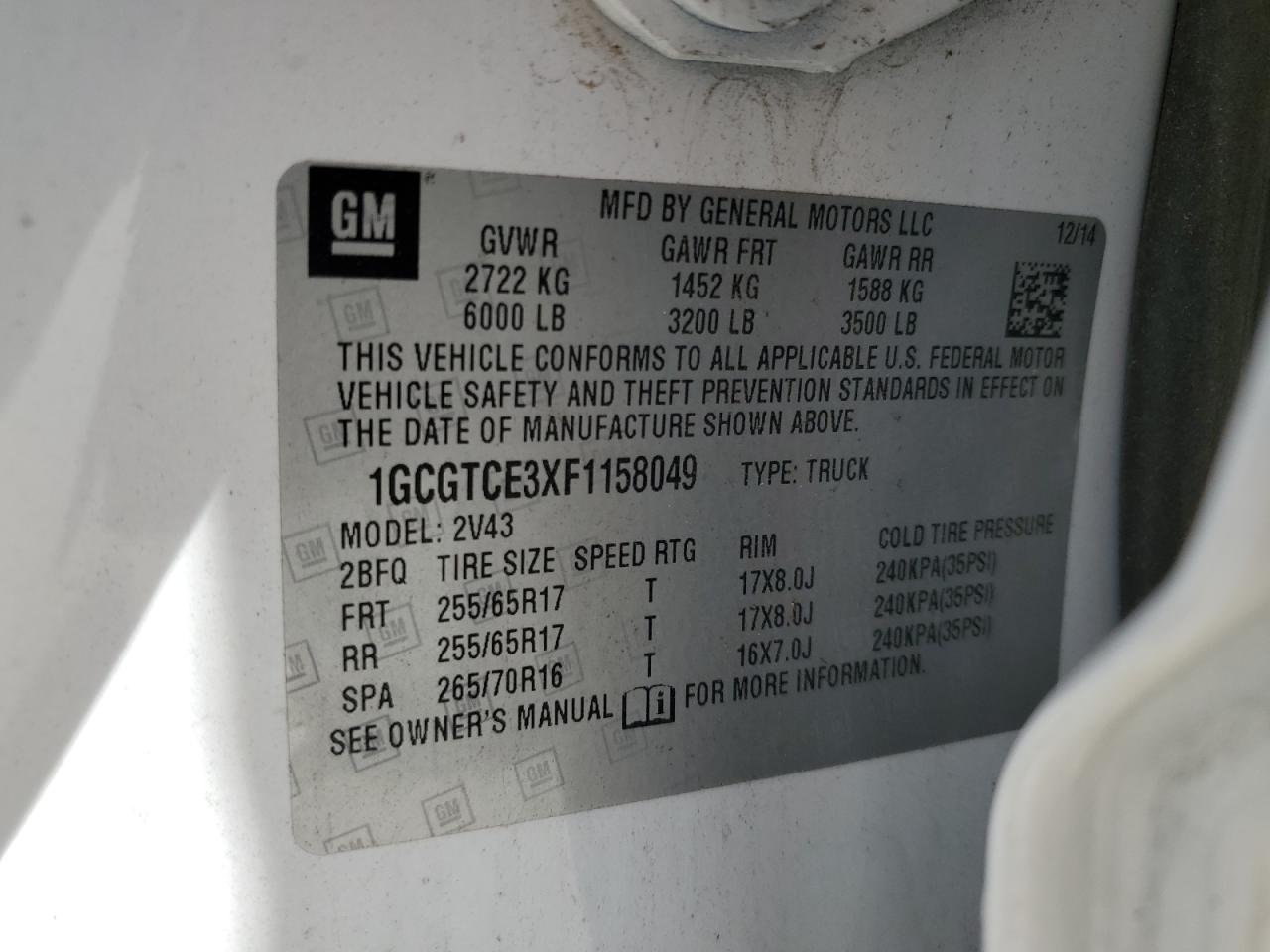 1GCGTCE3XF1158049 2015 Chevrolet Colorado Z71