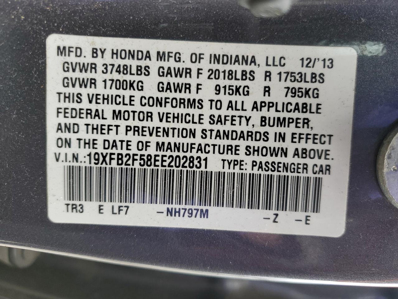 19XFB2F58EE202831 2014 Honda Civic Lx