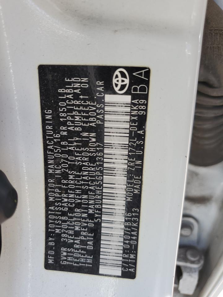 5YFBURHE5GP513617 2016 Toyota Corolla L