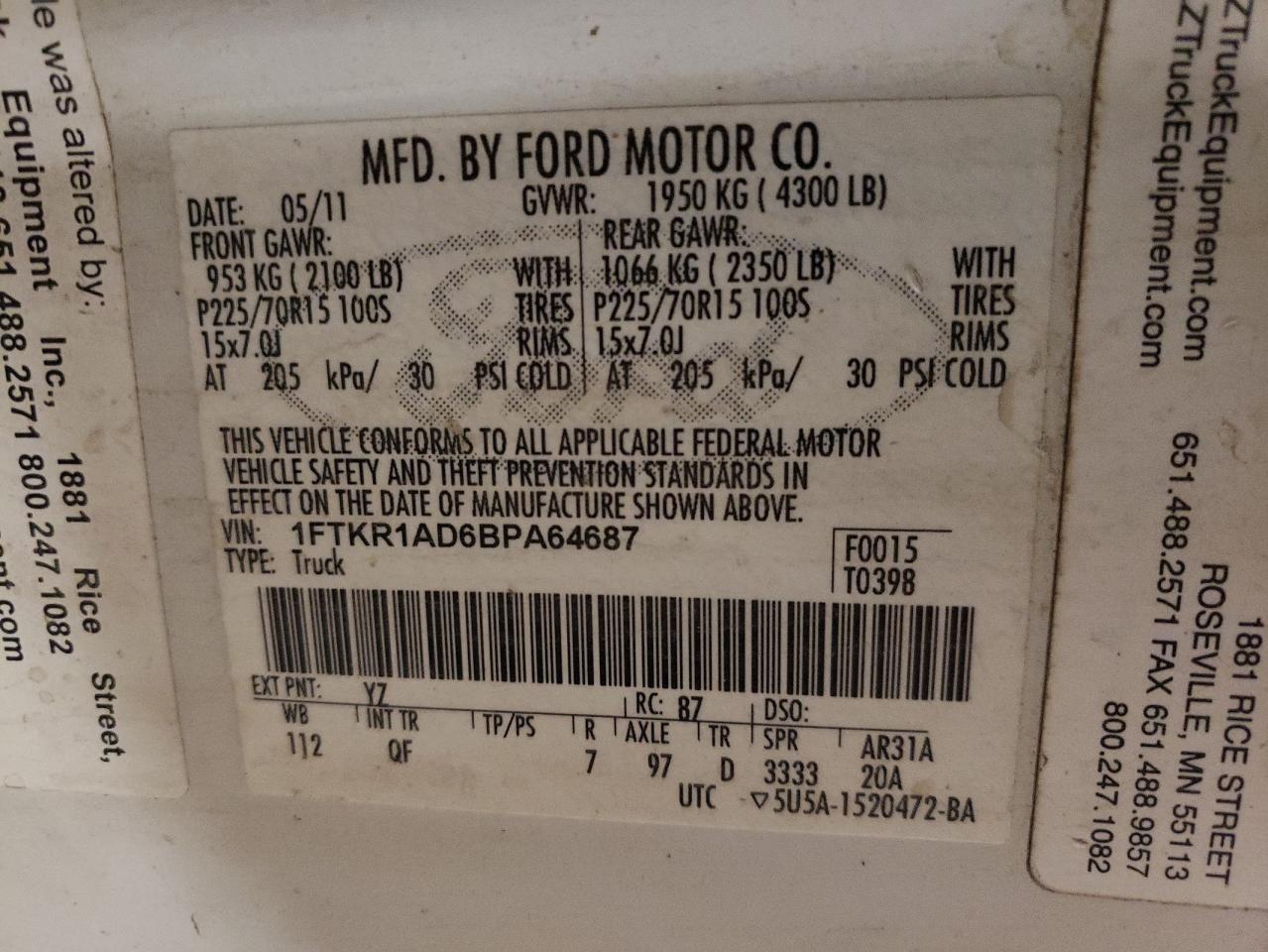 1FTKR1AD6BPA64687 2011 Ford Ranger