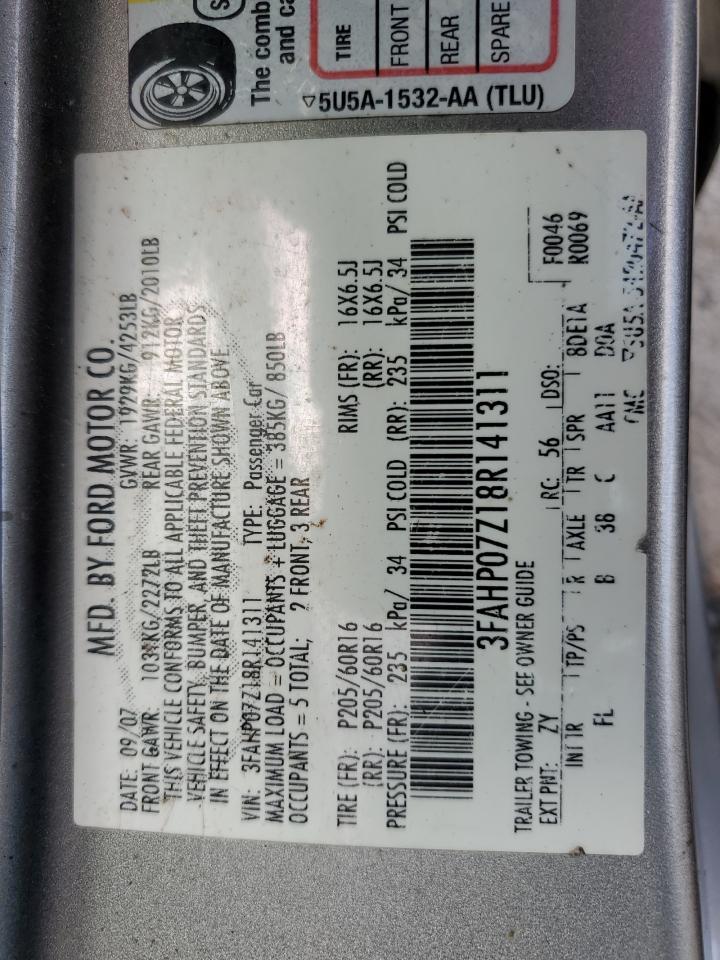 3FAHP07Z18R141311 2008 Ford Fusion Se 3FAHP07Z18R141311 2008 Ford Fusion Se