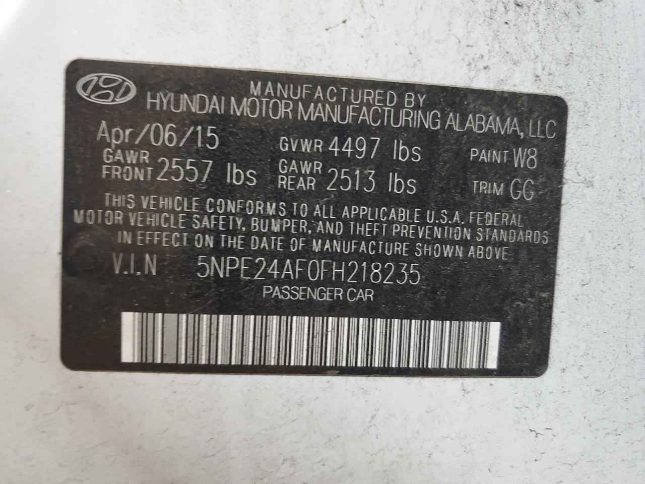 5NPE24AF0FH218235 2015 Hyundai Sonata Se