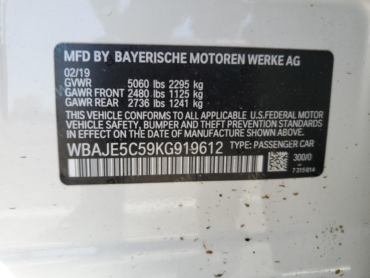 WBAJE5C59KG919612 2019 BMW 540 I