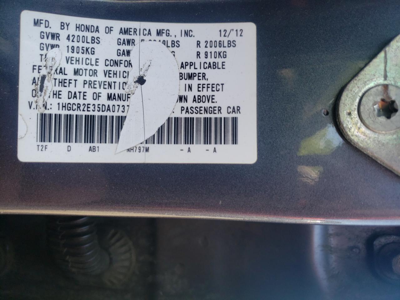 1HGCR2E35DA073786 2013 Honda Accord Lx