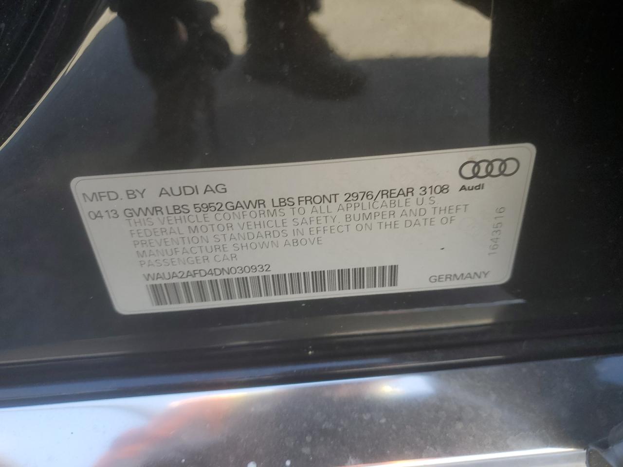 2013 Audi A8 Quattro vin: WAUA2AFD4DN030932