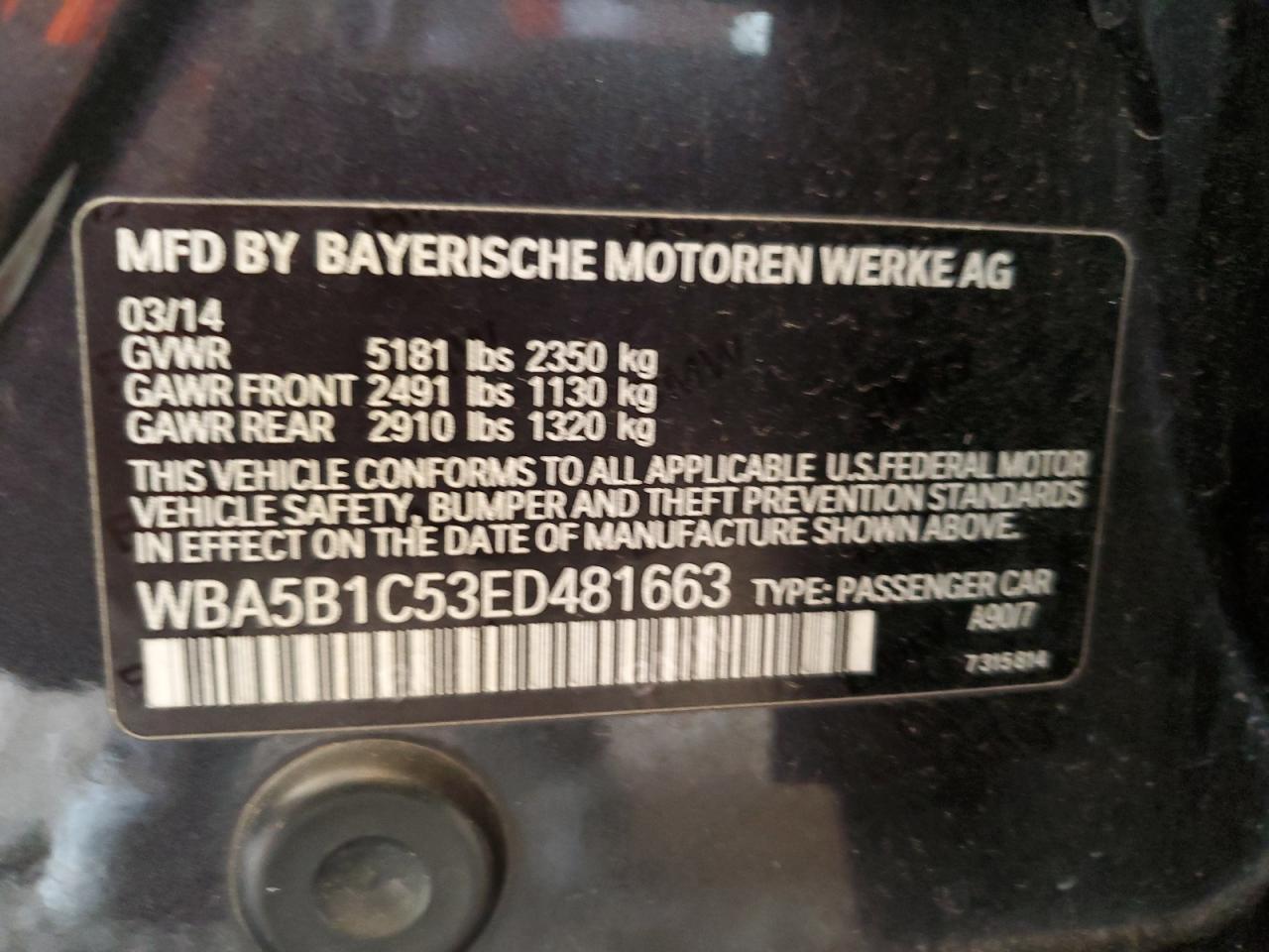 WBA5B1C53ED481663 2014 BMW 535 I