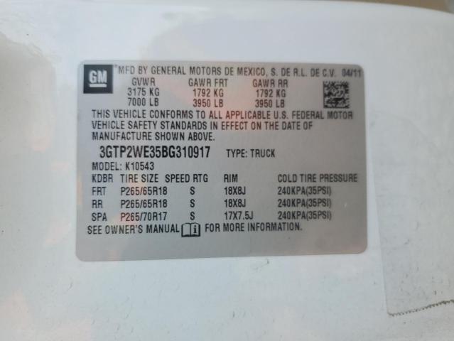 2011 GMC Sierra K1500 Slt VIN: 3GTP2WE35BG310917 Lot: 55936394