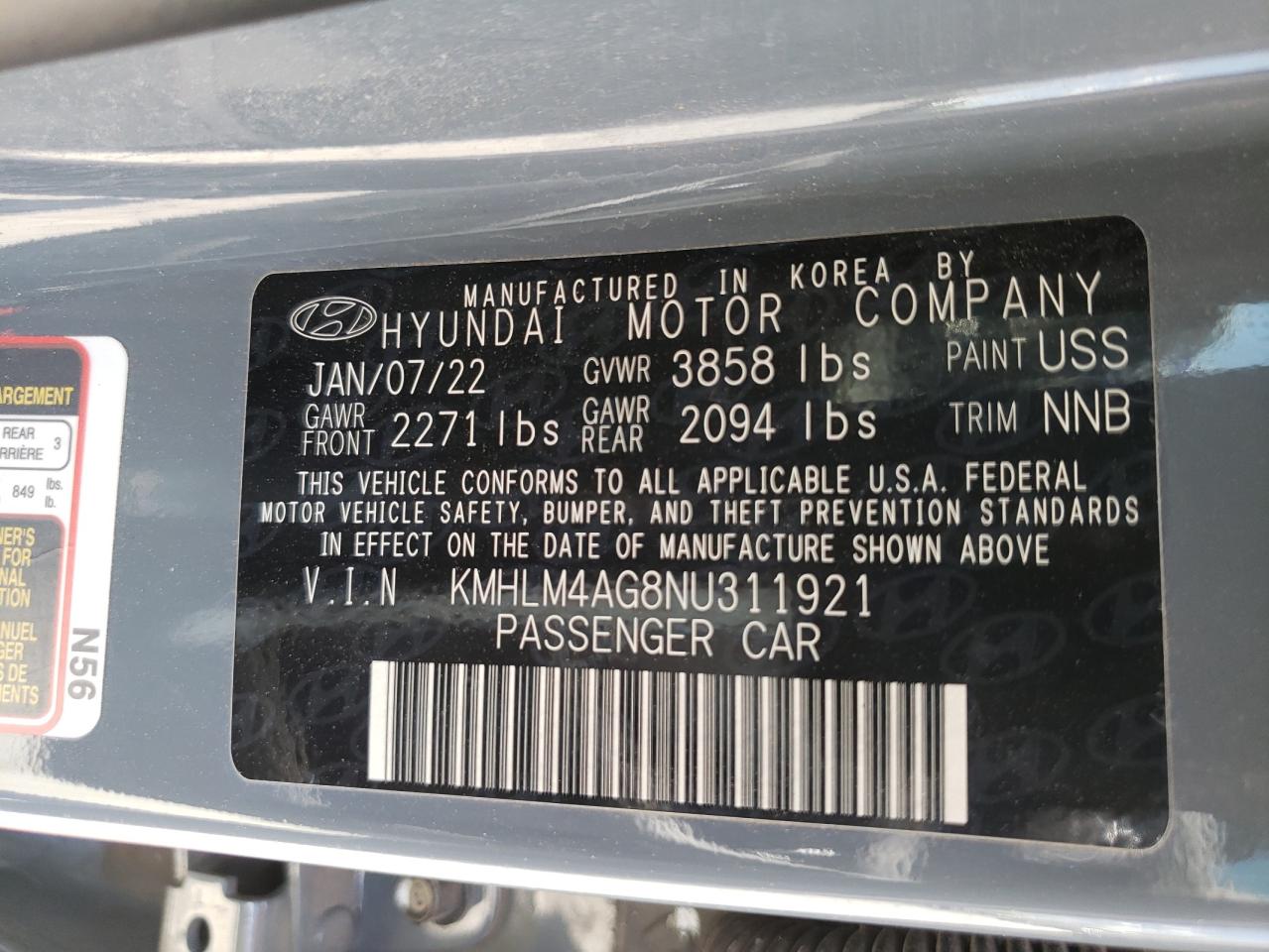 KMHLM4AG8NU311921 2022 Hyundai Elantra Sel