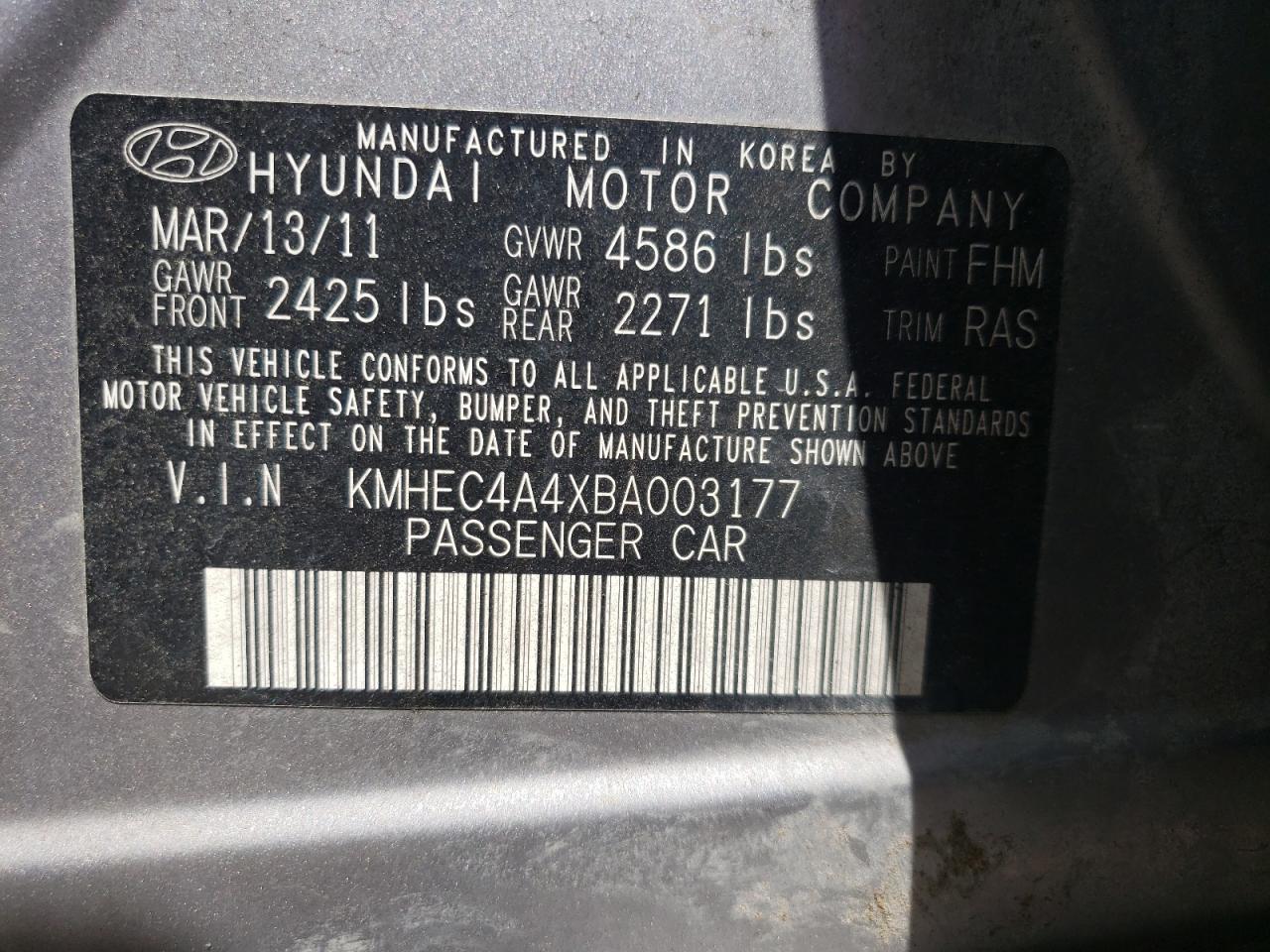 KMHEC4A4XBA003177 2011 Hyundai Sonata Hybrid