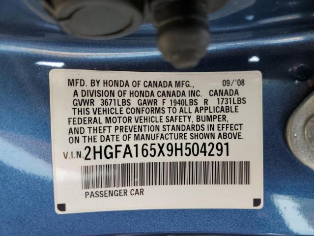 2009 Honda Civic Lx VIN: 2HGFA165X9H504291 Lot: 53287674