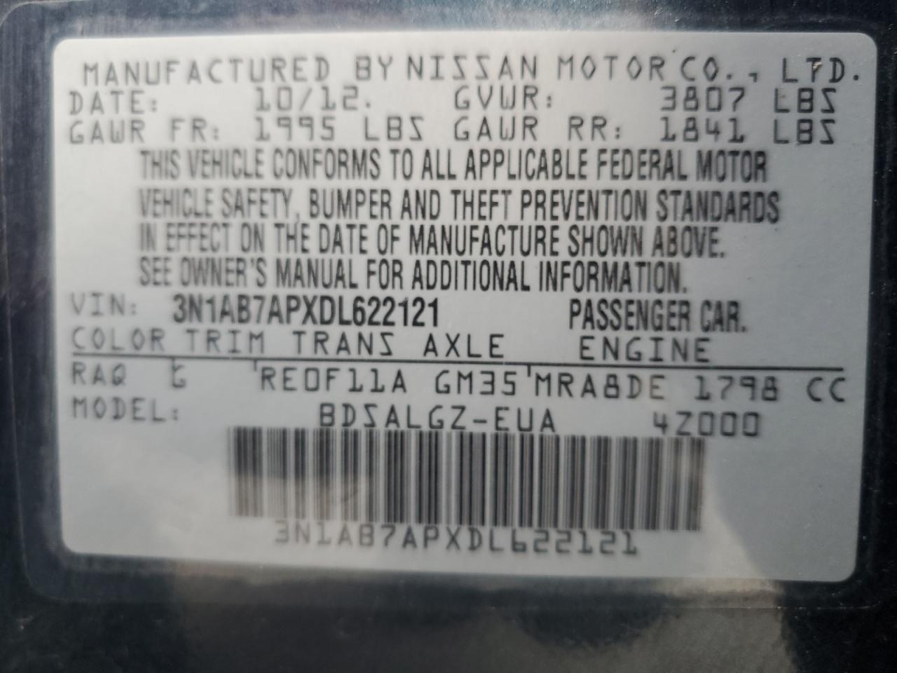 3N1AB7APXDL622121 2013 Nissan Sentra S