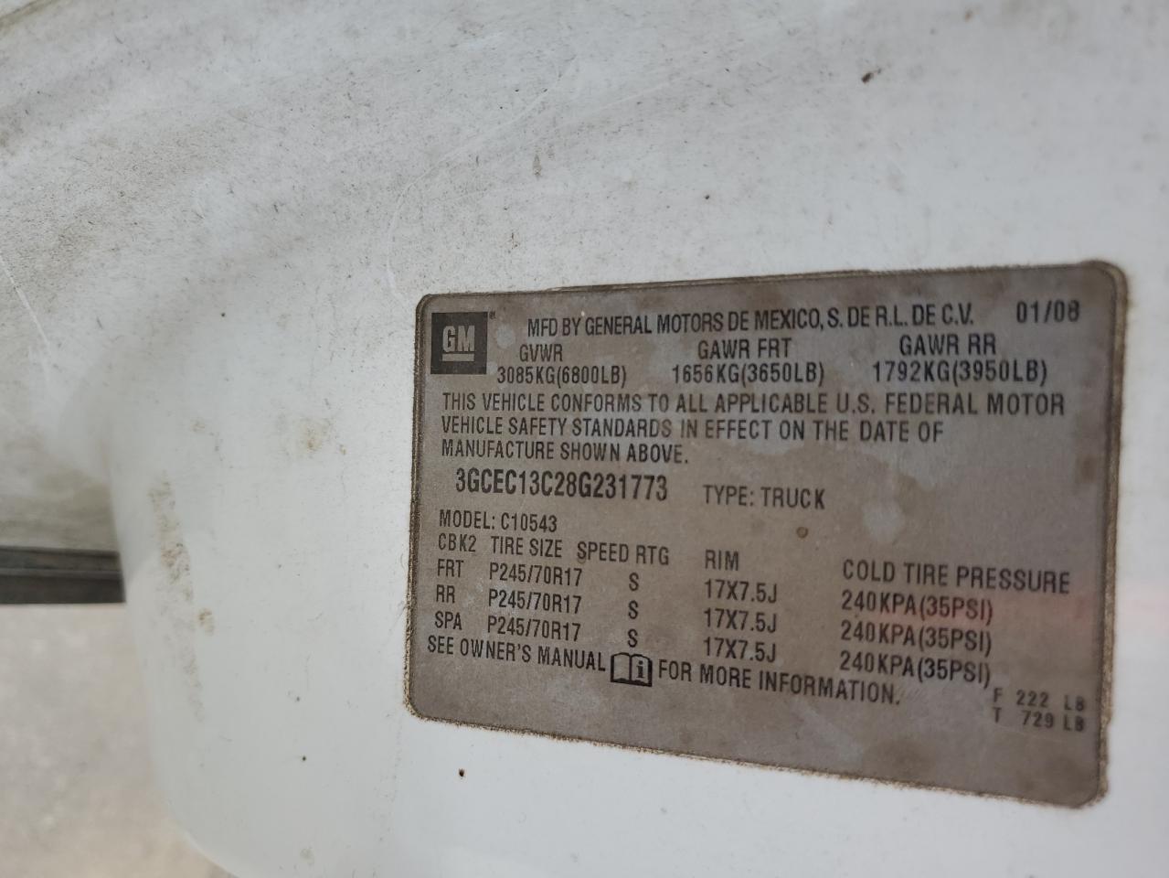 3GCEC13C28G231773 2008 Chevrolet Silverado C1500