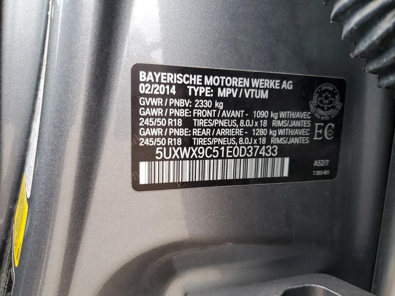 5UXWX9C51E0D37433 2014 BMW X3 xDrive28I