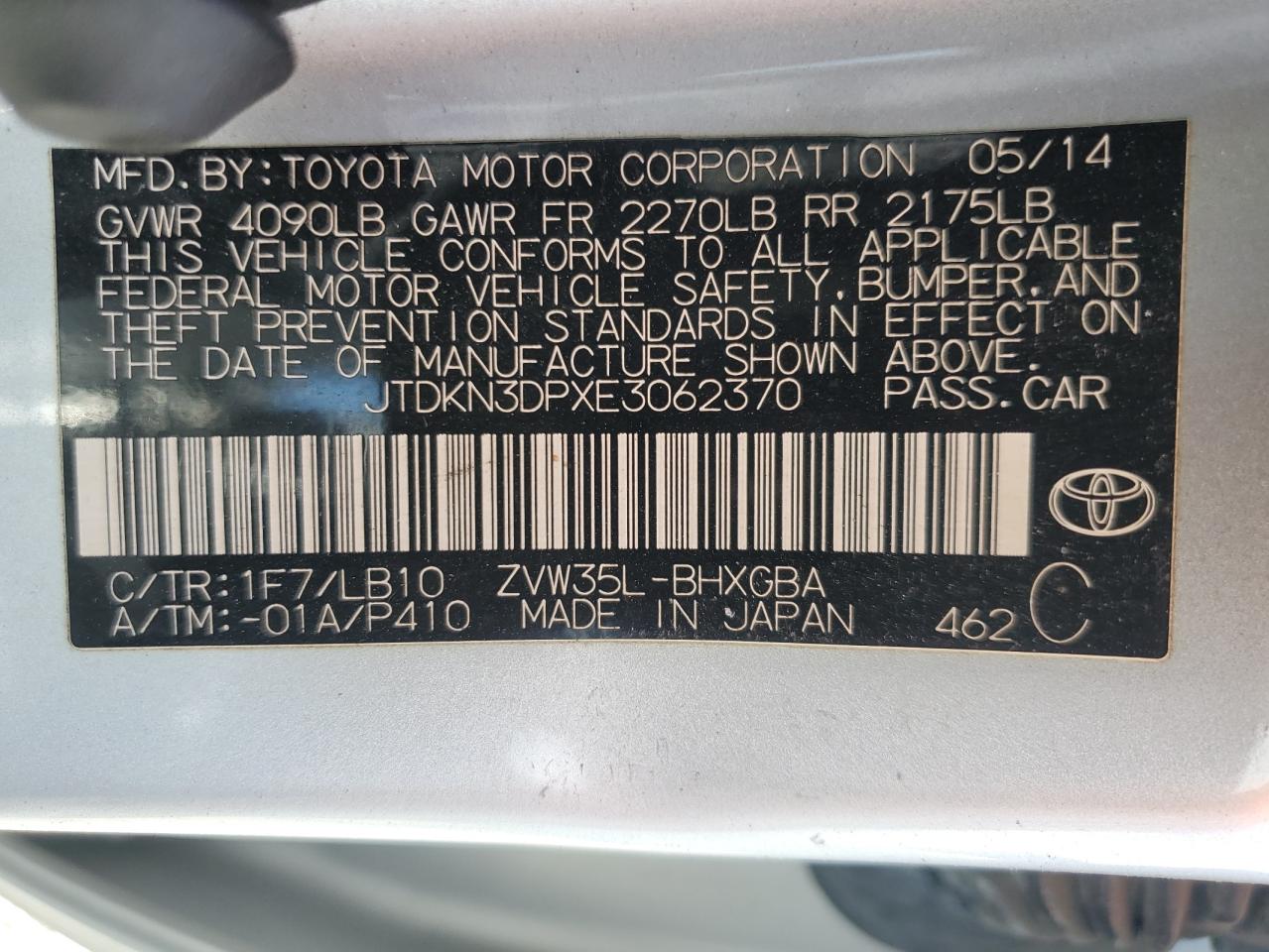 JTDKN3DPXE3062370 2014 Toyota Prius Plug-In