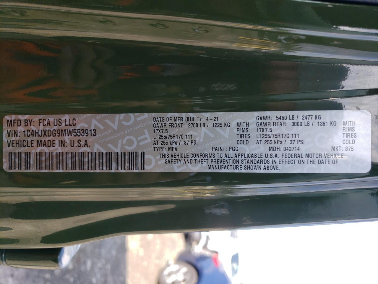 1C4HJXDG9MW553913 2021 Jeep Wrangler Unlimited Sport