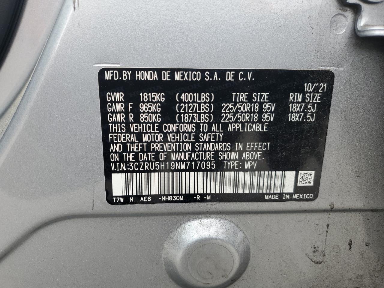 3CZRU5H19NM717095 2022 Honda Hr-V Sport