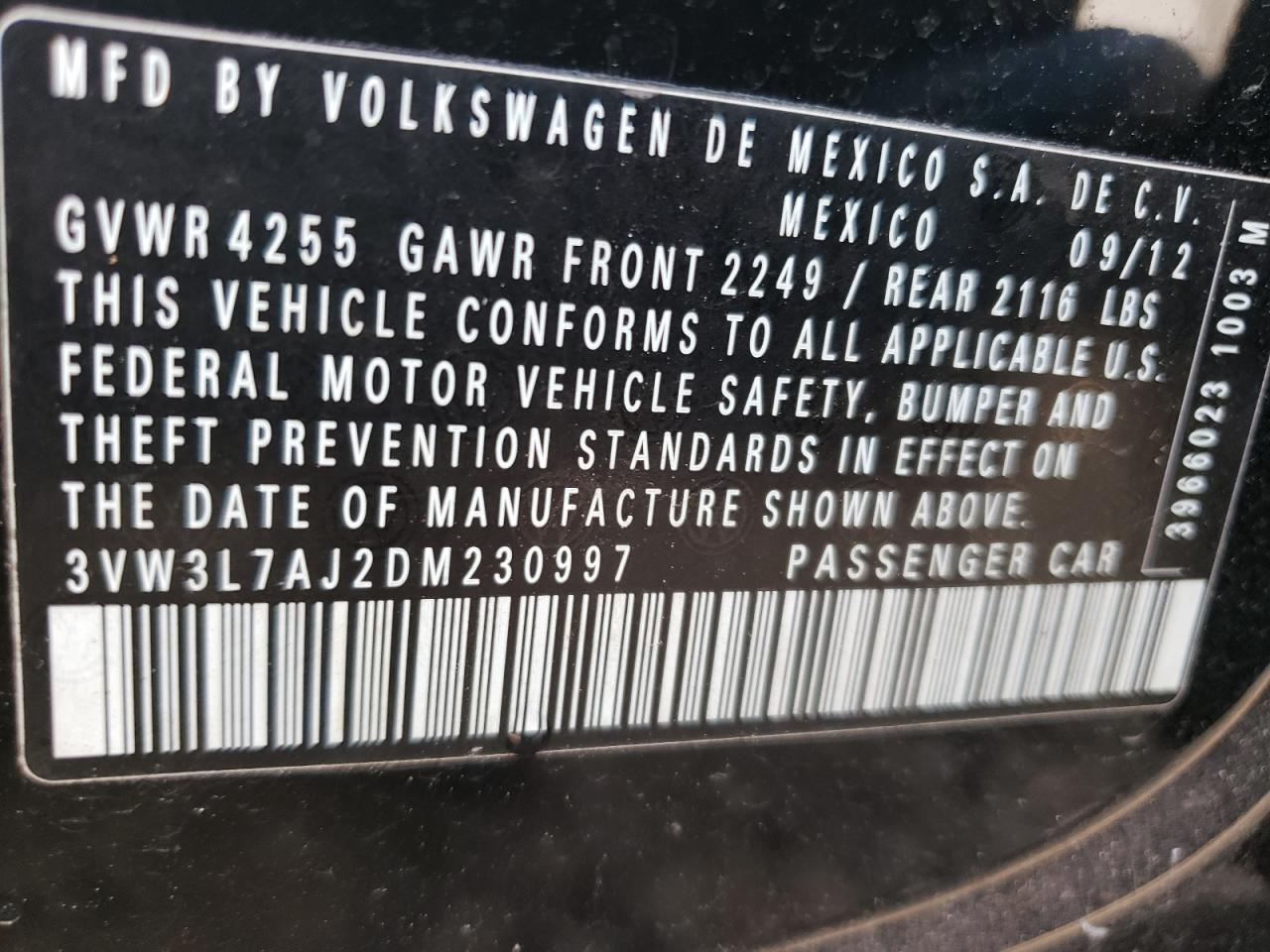 3VW3L7AJ2DM230997 2013 Volkswagen Jetta Tdi