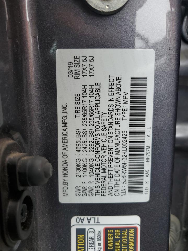 5J6RW5H32KL002426 2019 Honda Cr-V Lx