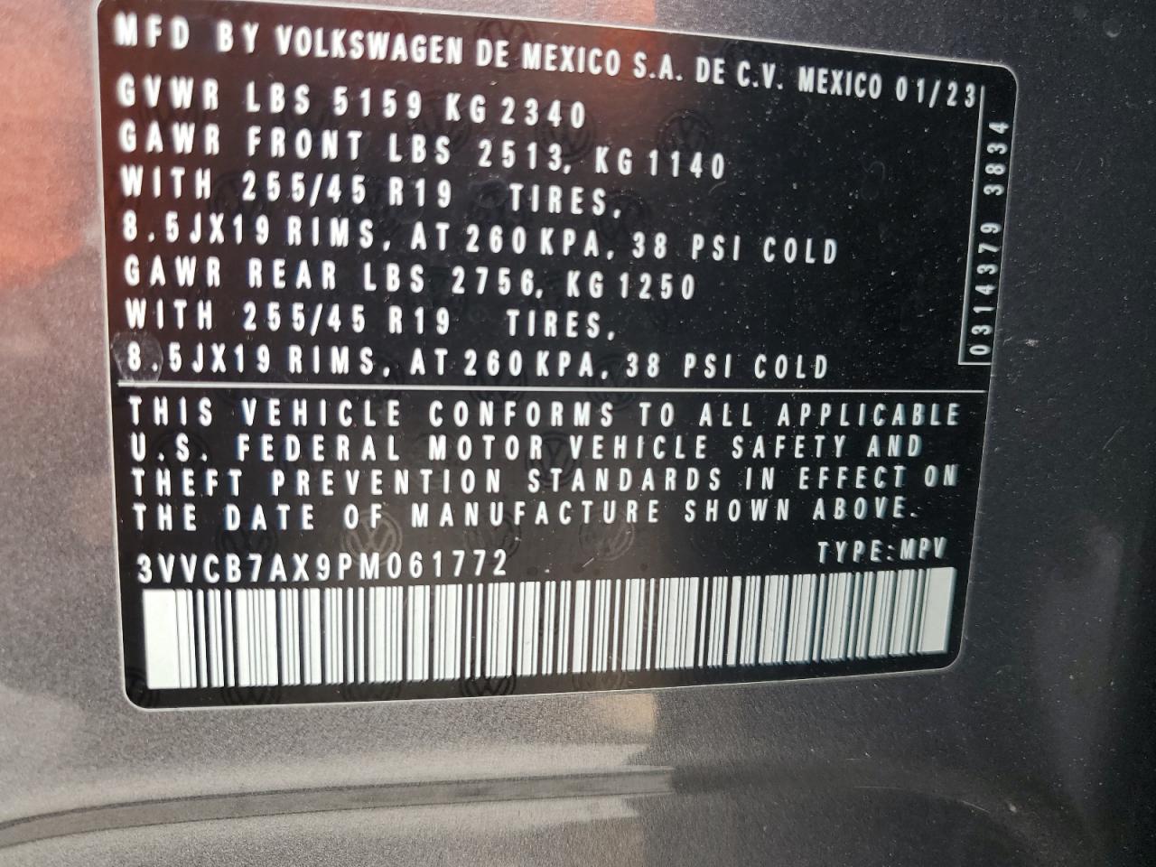 3VVCB7AX9PM061772 2023 Volkswagen Tiguan Se R-Line Black