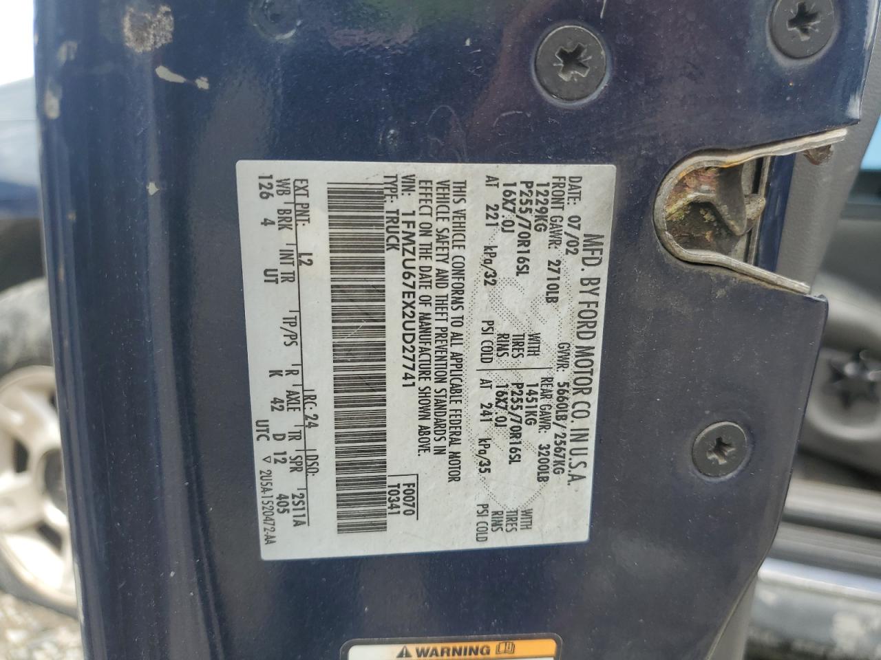 1FMZU67EX2UD27741 2002 Ford Explorer Sport Trac