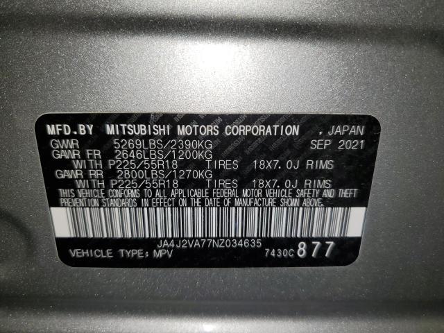 2022 Mitsubishi Outlander Sel VIN: JA4J2VA77NZ034635 Lot: 57458914