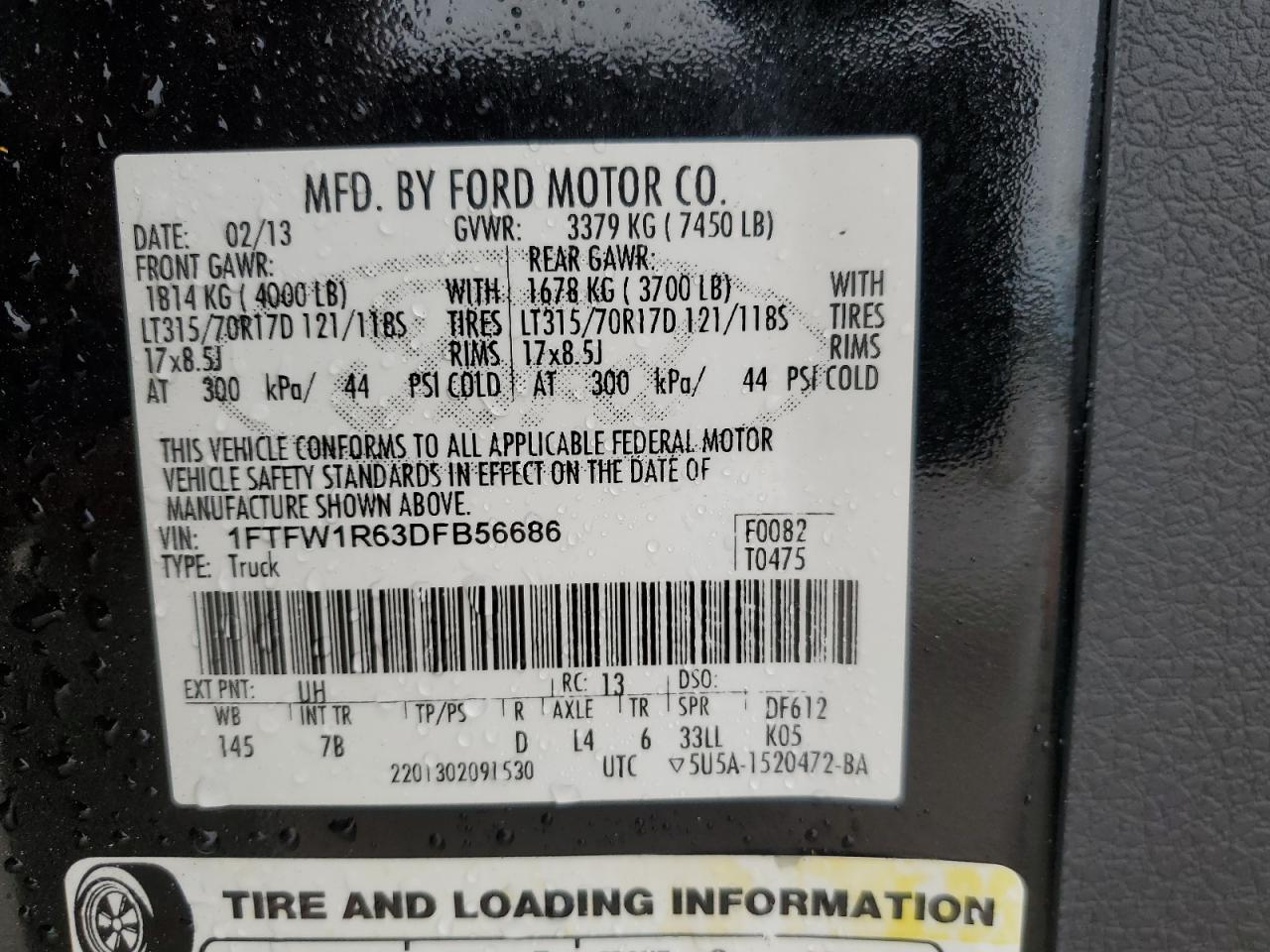 1FTFW1R63DFB56686 2013 Ford F150 Svt Raptor