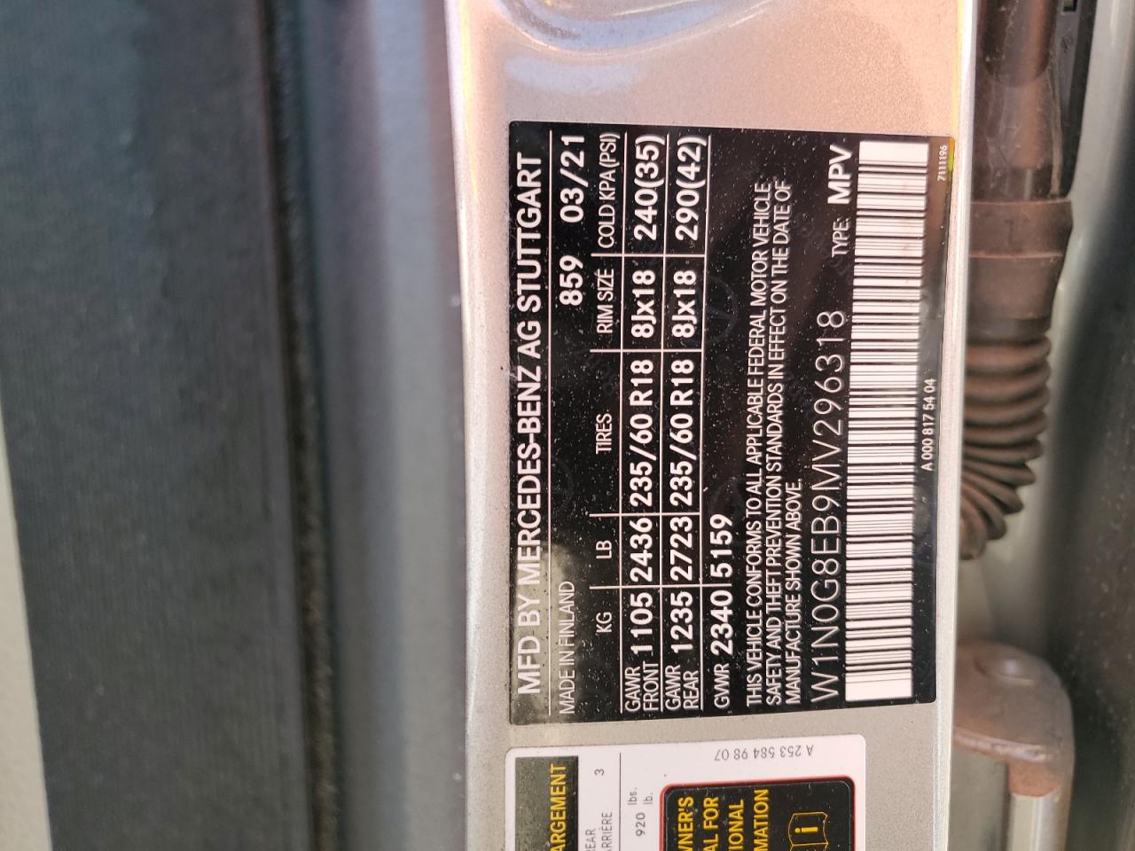 W1N0G8EB9MV296318 2021 Mercedes-Benz Glc 300 4Matic