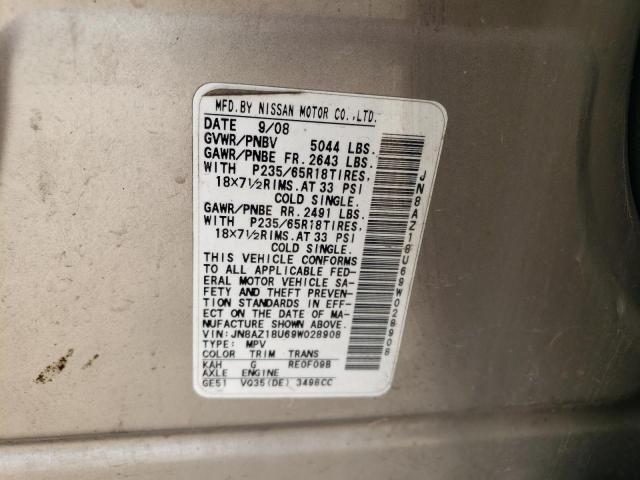 2009 Nissan Murano S VIN: JN8AZ18U69W028908 Lot: 54352674