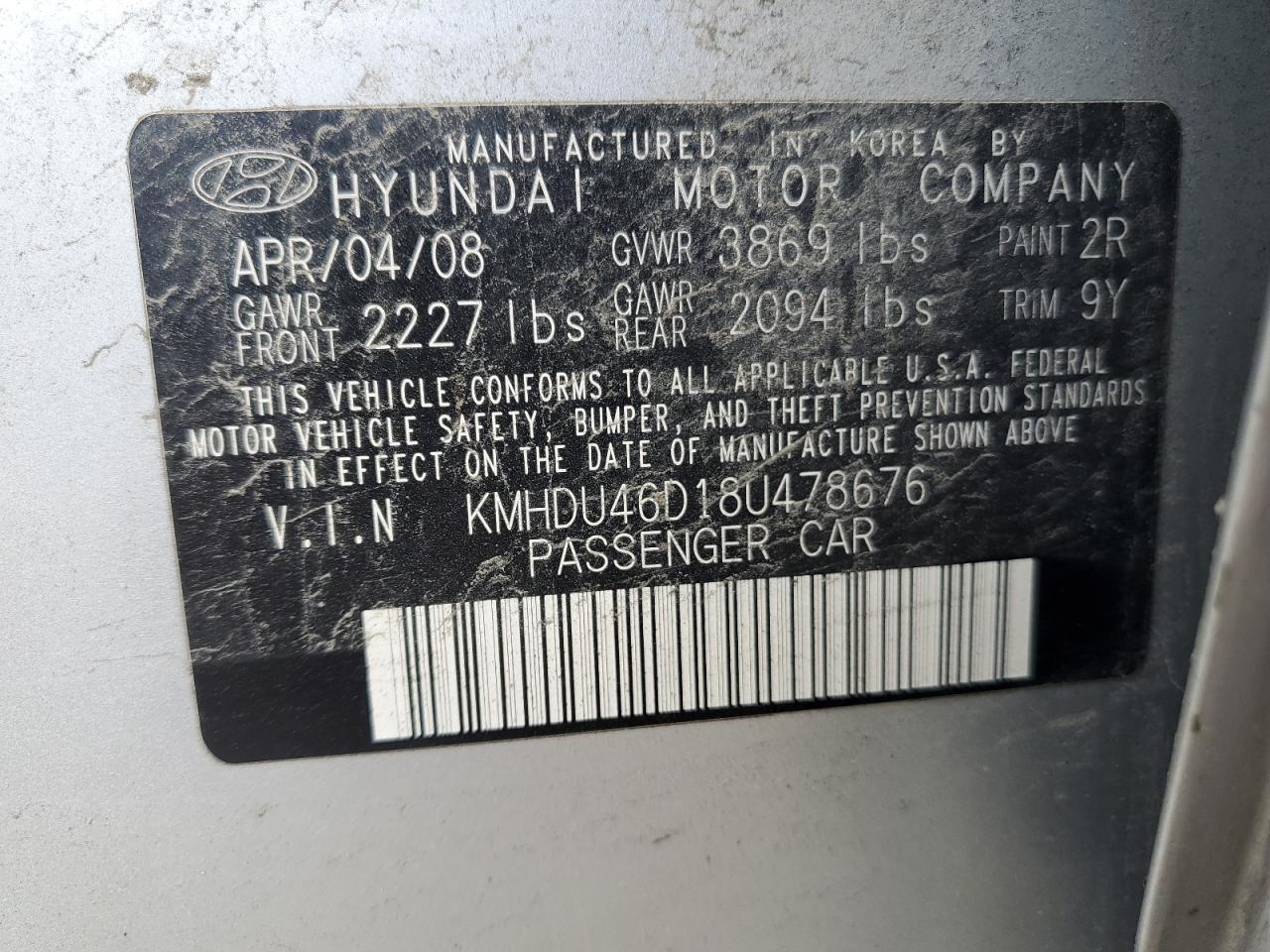 KMHDU46D18U478676 2008 Hyundai Elantra Gls