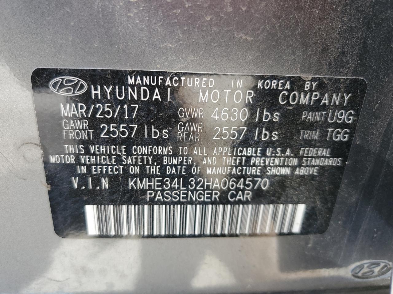 KMHE34L32HA064570 2017 Hyundai Sonata Hybrid